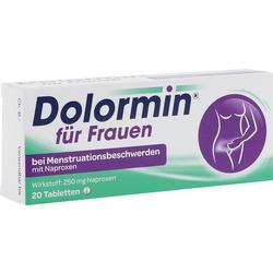 Verpackung von Dolormin Tabletten für Frauen gegen Menstruationsschmerzen.