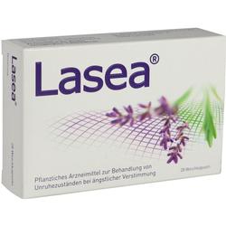 Eine Verpackung von Lasea-Kapseln mit einem Lavendelbild darauf.