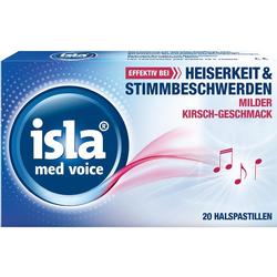 Packung Halspastillen gegen Heiserkeit mit Kirschgeschmack und Musiknoten.